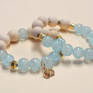 Essential Oil Diffuser Bracelets, Glass Beads & 14kt Gold Plated Lotus Charm